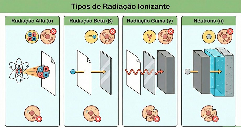 Principais tipos de radiação ionizante